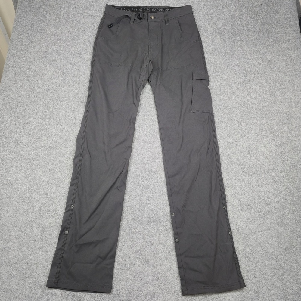 Prana Pants Mens 30x36 Gray Nylon Stretch Cargo Outdoor Hiking Snap Leg Travel